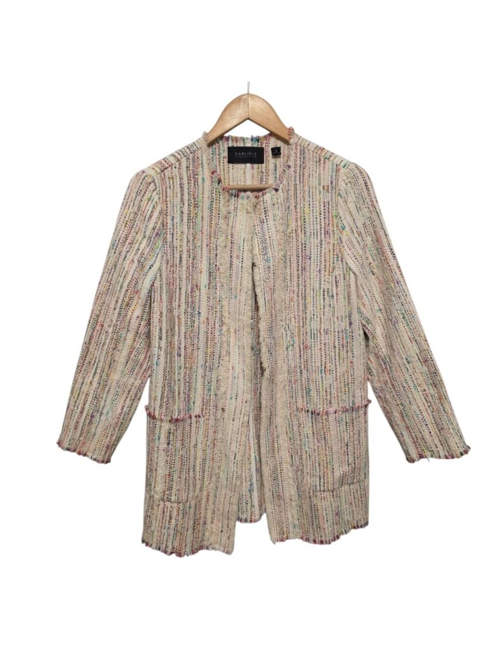 Carlisle Tweed Boucle Fringe Jacket Blazer Quiet Luxury Women’s Size 8